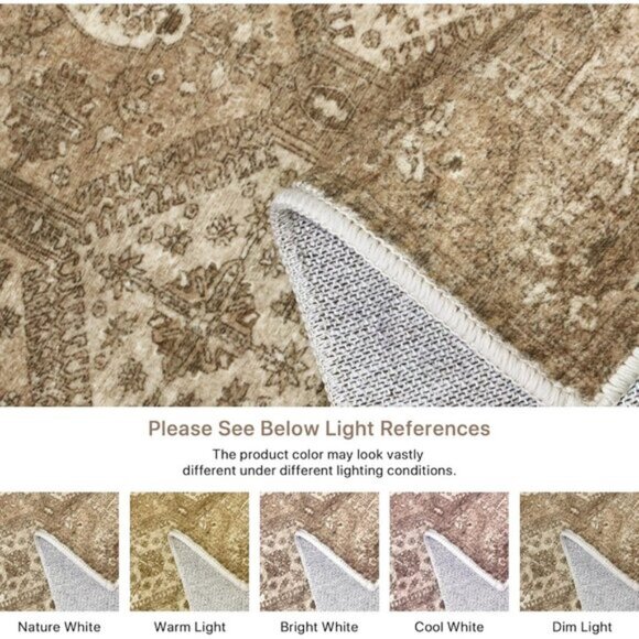 8x10 Nut Brown Area Rug, Washable, Non-Slip Vintage Chenille Distressed Carpet - Picture 6 of 8